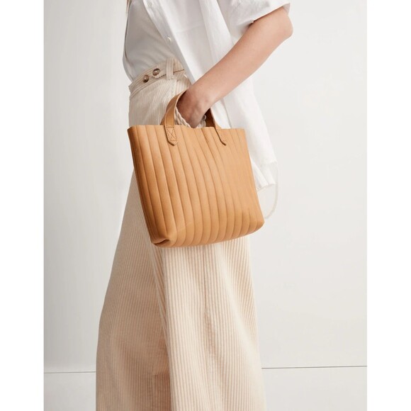 Madewell The Mini Transport Crossbody Bag Bubble Pleat Tan Casual Everyday Purse - Picture 3 of 16